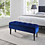 Livingandhome Royal Blue Buttoned Velvet Storage Ottoman Bench with Rubberwood Legs