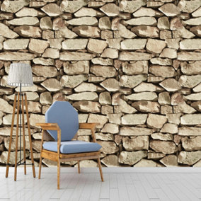 Livingandhome Rustic 3D Natural Stone Brick Effect Washable Wallpaper