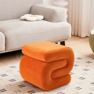 Foot Stool, Modern S-Shape Velvet Upholstered Ottoman Makeup Chair
