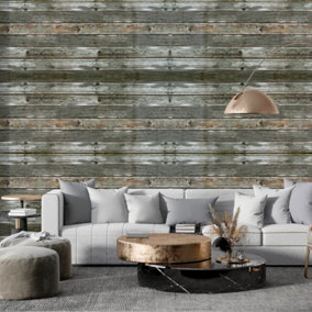 Livingandhome Self Adhesive Grey Oak Wood Effect Wallpaper Realistic 100cm L x 60cm W