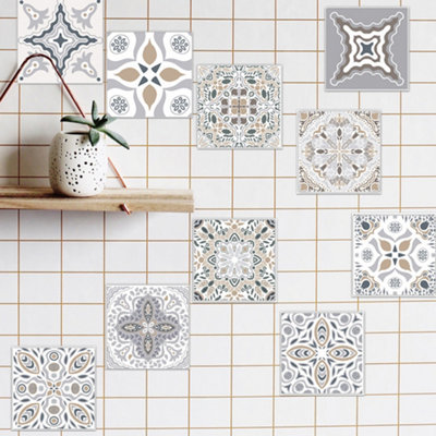Livingandhome Set Of 10 Self Adhesive Waterproof Wall Decor Tile Sticker,  15X15Cm | Diy At B&Q
