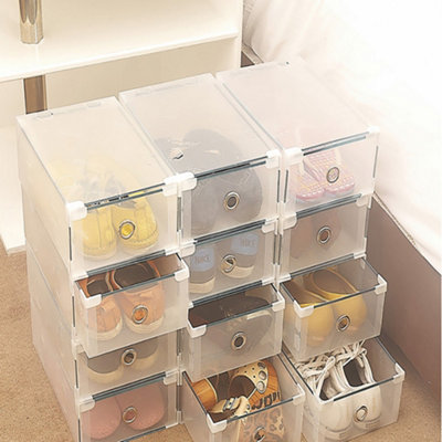 12x Foldable Shoe Boxes Shoes Organiser Drawer Stackable Storage