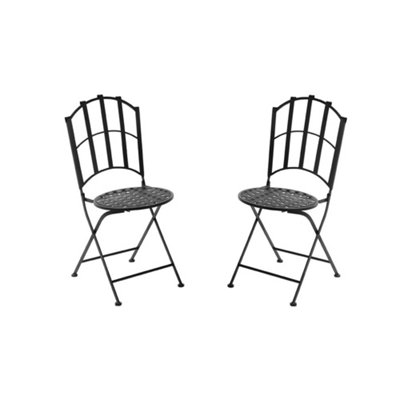 Livingandhome Set of 2 Black Folding Faux Rattan Garden Chairs 93 cm DIY at B&Q