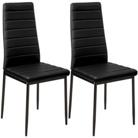 Livingandhome Set of 2 Black PU Leather Padded Seat Metal Legs Dining Chair