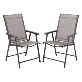 Livingandhome Set of 2 Brown Metallic Frame and Fabric Foldable Chairs Set
