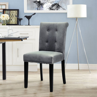 Livingandhome Set of 2 Dark Grey Linen Accent Buttoned Dining Chairs