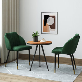 Livingandhome Set of 2 Green Velvet Soft Padded Dining Chair