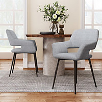 Livingandhome Set of 2 Grey Linen Dinning Chair Armchair with Metal Legs