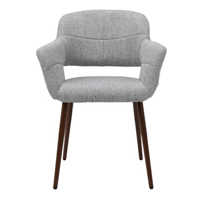 Livingandhome Set of 2 Grey Linen Dinning Chair Armchair with Metal Legs