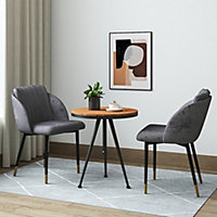 Livingandhome Set of 2 Grey Velvet Soft Padded Dining Chair with Metal Legs