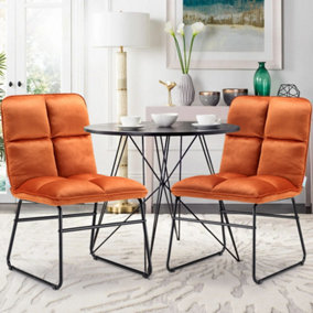 Livingandhome Set of 2 Orange Folding Tufted Velvet Dining Chair Accent Chair with Metal Legs