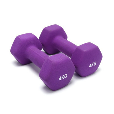 Livingandhome Set Of 2 Purple Neoprene Coated Dumbbell Hand Weight Strength Training 4KG