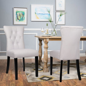 Livingandhome Set of 2 White PU Leather Buttoned Dining Chair