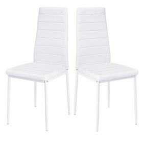 Livingandhome Set of 2 White PU Leather Padded Seat Metal Legs Dining Chair