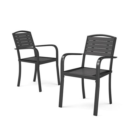 Livingandhome Set of 2 WPC Outdoor Garden Chairs Patio Dining Armchairs