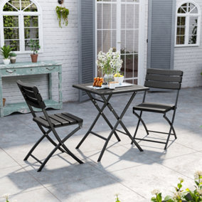 Livingandhome Set of 3 Black Plastic Outdoor Folding Catering Camping Table and Chairs Set