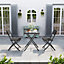 Livingandhome Set of 3 Black Plastic Ratten Effect Outdoor Folding Table and Chairs Set