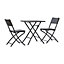 Livingandhome Set of 3 Black Plastic Ratten Effect Outdoor Folding Table and Chairs Set