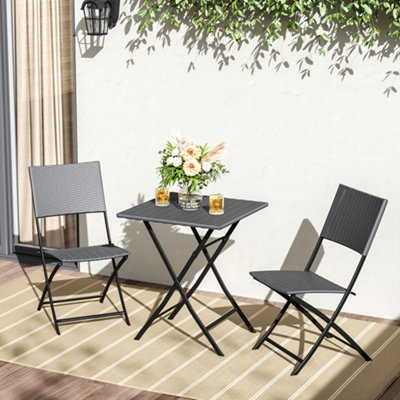 Livingandhome Set of 3 Dark Grey Garden Folding Rattan Chairs and Table