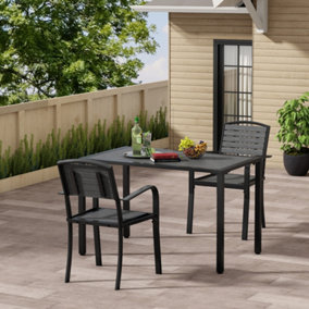 Livingandhome Set of 3 Grey WPC Garden Dining Table and Chairs Set 120 cm