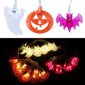 Livingandhome Set of 3 Pumpkin Bat Ghost Halloween LED Lights with 2 Modes Holiday Decor