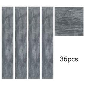 Livingandhome Set of 36 Dark Grey Rustic Style Wood Plank PVC Laminate Flooring, 5m² Pack