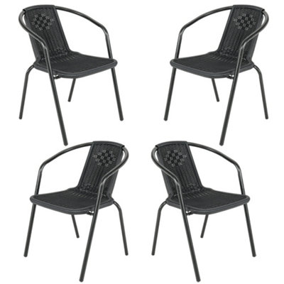 Livingandhome Set of 4 Black Garden Vintage Style Comfy Rattan Stacking Patio Chair