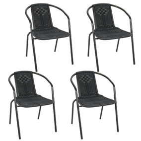 Livingandhome Set of 4 Black Garden Vintage Style Comfy Rattan Stacking Patio Chair