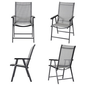 Livingandhome Set of 4 Black Metallic Frame and Fabric Foldable Outdoor Chairs