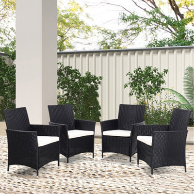 Livingandhome Set of 4 Black Patio Garden Rattan Chairs Dining Seat