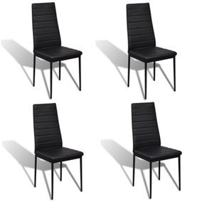 Livingandhome Set of 4 Black PU Leather Padded Dining Chair Set Accent Chair with Metal Legs
