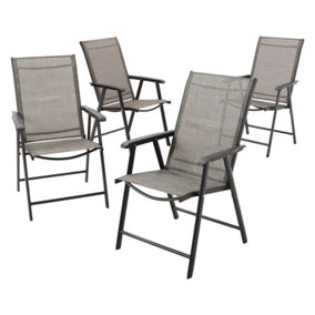 Livingandhome Set of 4 Brown Metallic Frame and Fabric Foldable Chairs Set