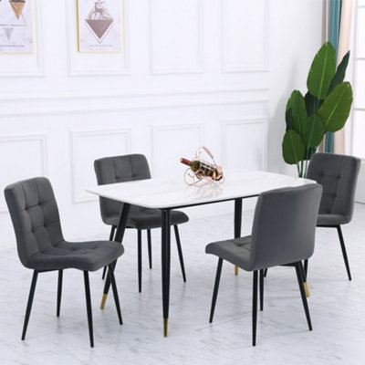 Livingandhome Set of 4 Dark Grey Frosted Velvet Dining Chair Set ...