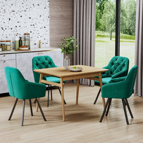 Livingandhome Set of 4 Green Tufted Velvet Upholstered Dining Chairs