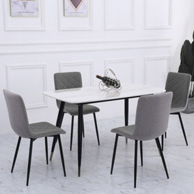 Livingandhome Set of 4 Grey Padded Linen Accent Dining Chairs