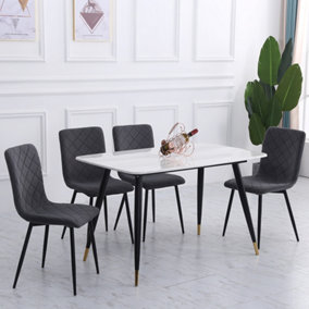 Livingandhome Set of 4 Grey Padded Matte Velvet Accent Dining Chairs