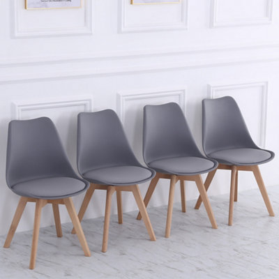 Livingandhome Set of 4 Grey Plastic Dining Chairs with Wooden Legs