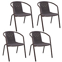 Livingandhome Set of 4 Rustic PE Rattan Stacking Garden Outdoor Patio Chairs Brown