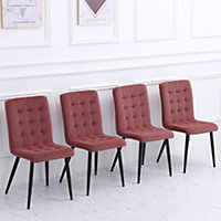 Livingandhome Set of 4 Smokey Pink Buttoned Frosted Velvet High Back Dining Chairs