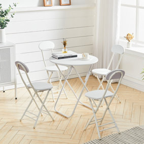 Livingandhome Set of 4 White Wood Folding Dining Chair Metal Frame