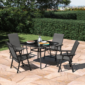 Livingandhome Set of 5 Garden Ripple Glass Square Umbrella Table and Folding Chairs Set  105 cm