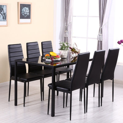 Livingandhome Set of 6 Black PU Leather Dining Chairs Set Kitchen