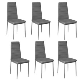 Livingandhome Set of 6 Grey PU Leather Padded Seat Metal Legs Dining Chair