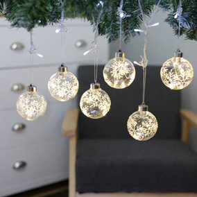 Livingandhome Set of 6 Light Up Clear Snowflakes Glass Ball Christmas Hanging Ornament Dia 10 cm