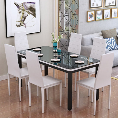 Livingandhome Set of 6 White PU Leather Dining Chair Set Kitchen Chair Accent Chair with Metal ...