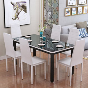 Livingandhome Set of 6 White PU Leather Padded Seat Metal Legs Dining Chair