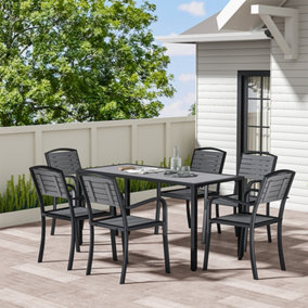 Livingandhome Set of 7 Grey Rectangular WPC Garden Dining Table and Chairs Set 150cm