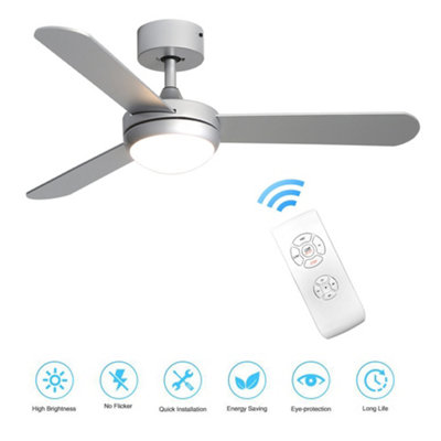 Livingandhome Silver 3 Blade Ceiling Fan Lights with Remote Control 42 Inch
