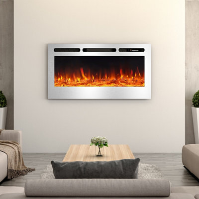 Livingandhome Silver Electric Fire Wall Mounted or Insert Fireplace 12  Flame Colors 40 Inch | DIY at Bu0026Q