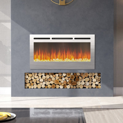 Livingandhome Silver Electric Fire Wall Mounted or Insert Fireplace 12  Flame Colors 40 Inch | DIY at Bu0026Q